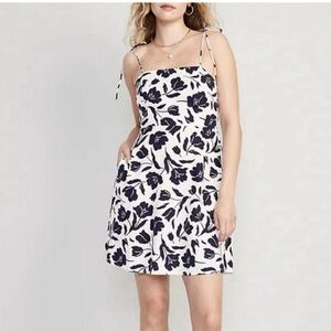 Old Navy White Mini Dress with Navy Floral Print